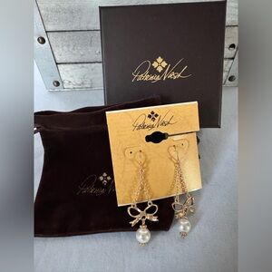 NWT Patricia Nash pearl bow dangle earrings w/box & dust bag